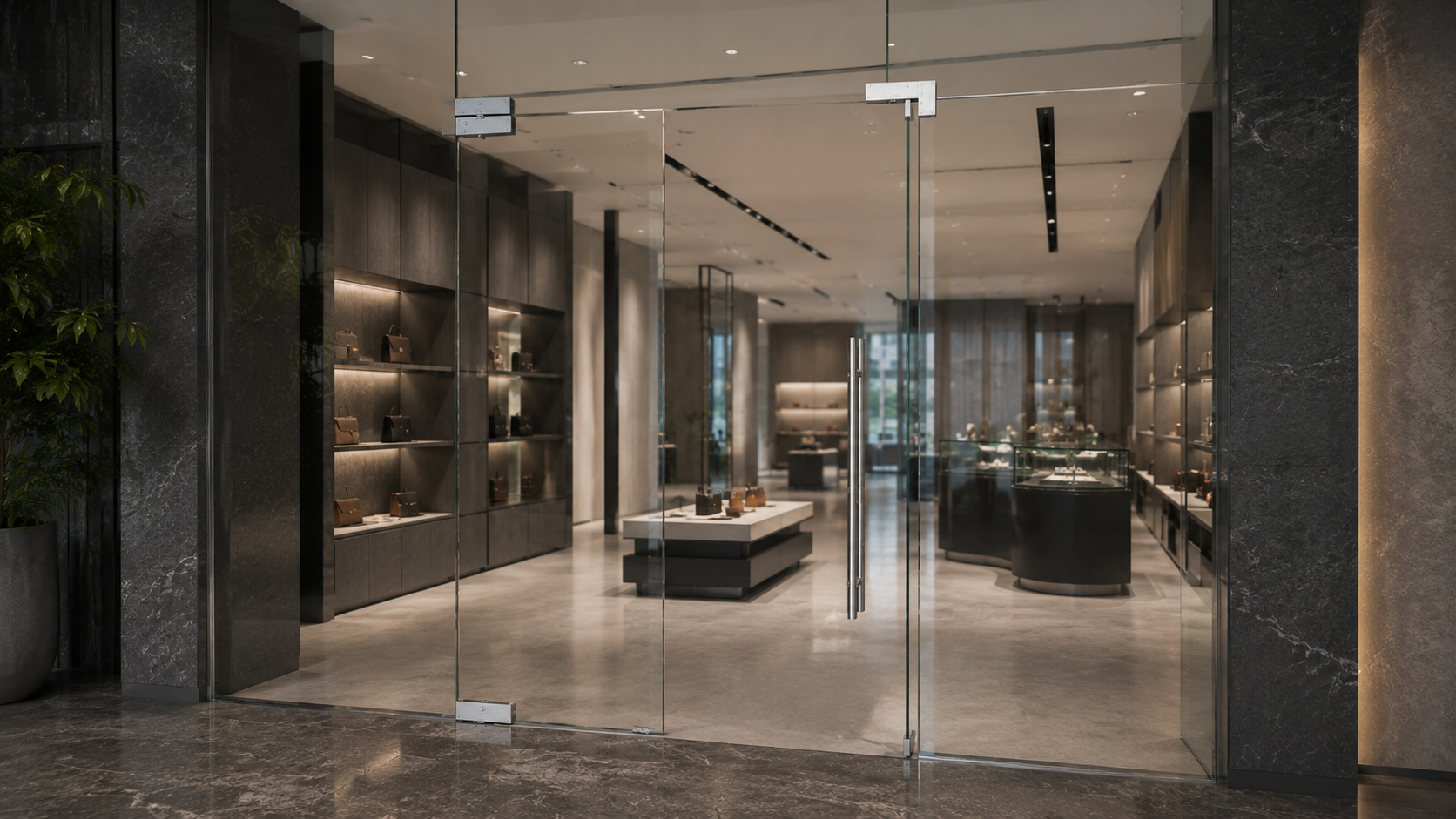 Tickr architectural hardware specified in premium Indian retail interior